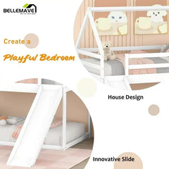 Bellemave® Twin Size Floor House Bunk Bed with Slide and Ladder