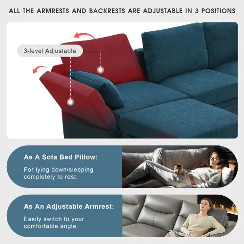 Bellemave 109" U-Shaped Chenille Modular Sectional Sofa with Adjustable Armrests,Backrests and Storage Seats Bellemave