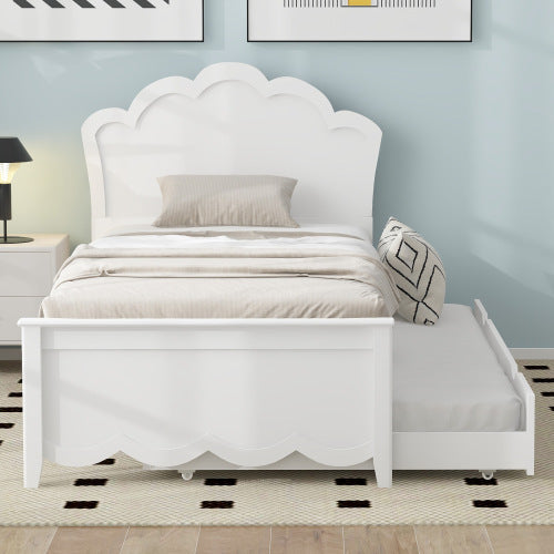 Bellemave® Wood Platform Bed with Headboard and Twin Size Trundle