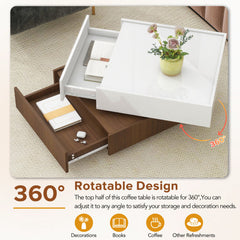 Bellemave® Square 360°Rotating Coffee Table with 2 Drawers