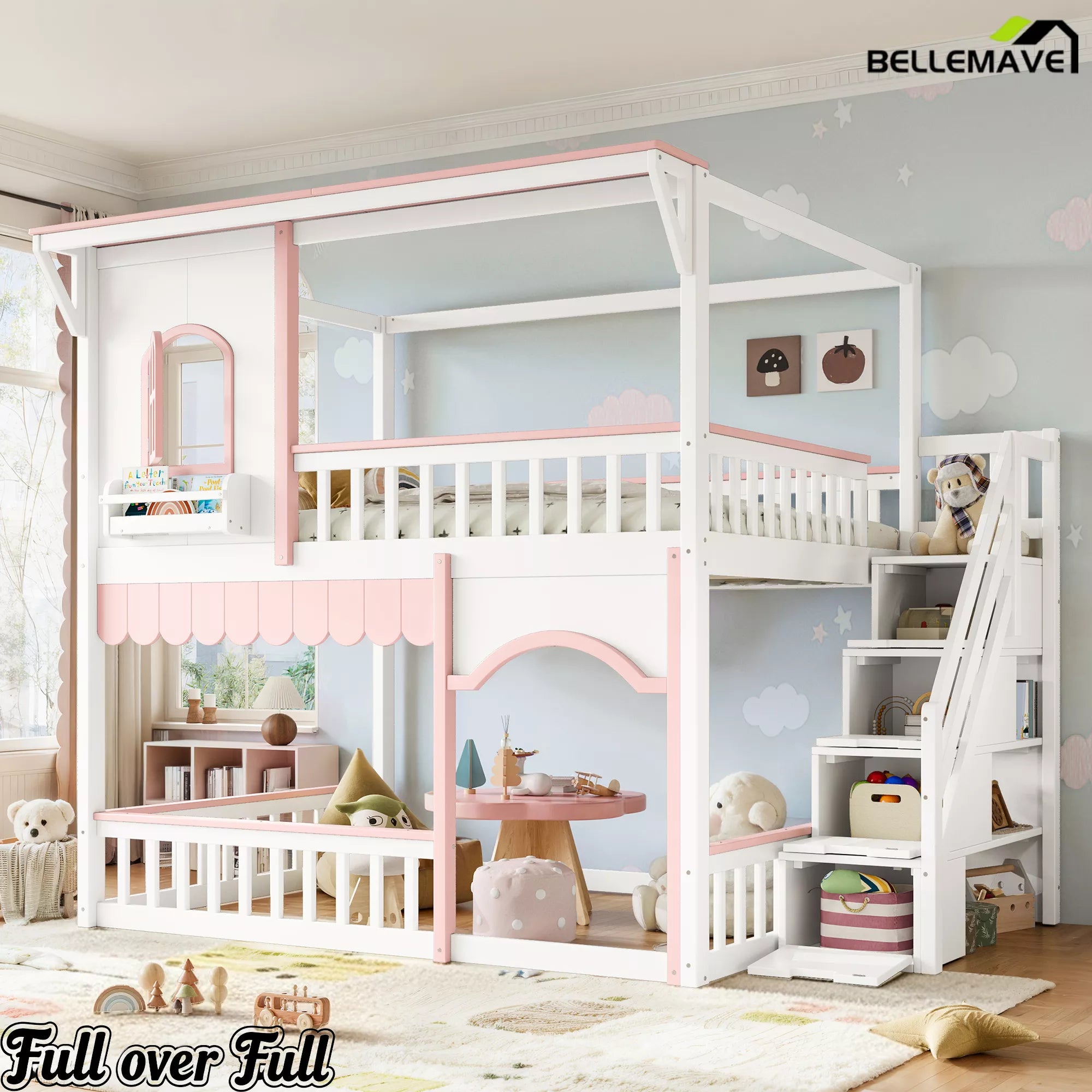 kids full size house bunk bed with play design