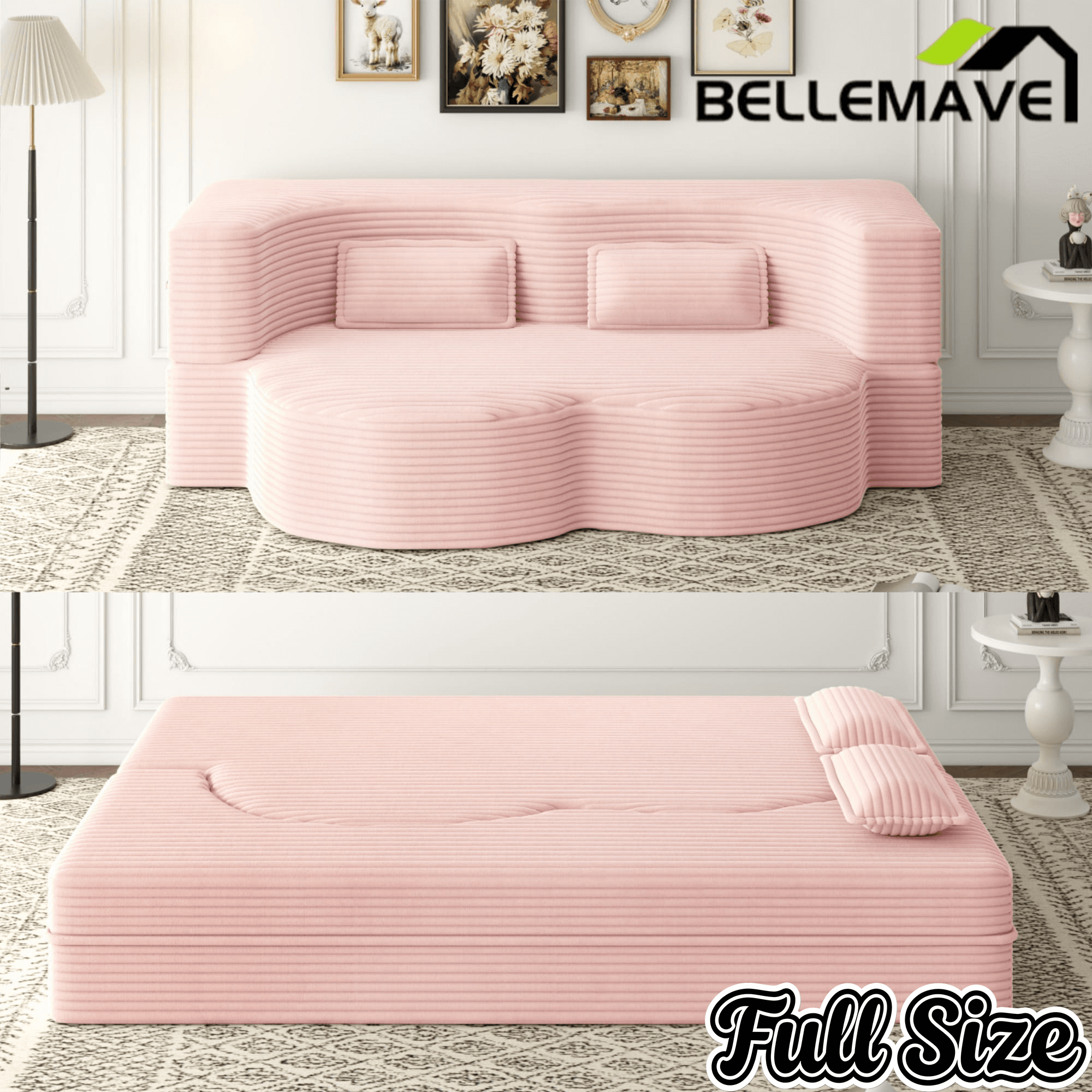 Bellemave® Folding Foam Sofa Bed,15" Full Size Floor Couch,Convertible Sleeper Futon Loveseat Couch for Living Room, Guest Use, Office, Apartmen Bellemave®
