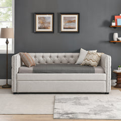 Bellemave® Upholstered Tufted Daybed with Trundle Bed, with Button and Copper Nail on Square Arms