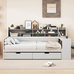 Bellemave Full Size Daybed with Storage Shelves, Two Storage Drawers and Study Desk Bellemave