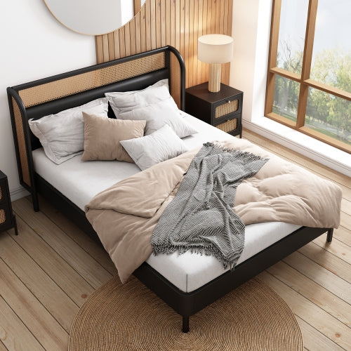 Bellemave® Queen Size Modern Cannage Rattan Wood Platform  Bed