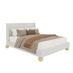 Bellemave® Modern Boucle Upholstered Platform Bed with Wingback Headboard and Round Wooden Leg