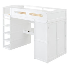 Bellemave® Loft Bed with Desk and Wardrobes, 4 Drawers and 4 Shelves