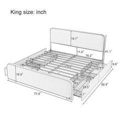 Bellemave® Modern Upholstered Platform Bed with Curved Upholstered Headboard.4 Storage Drawers and Heavy Duty Metal Slats Bellemave®