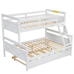 Bellemave® Twin over Full Bunk Bed with Ladder, Safety Guardrail and Twin Size Trundle