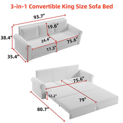 Bellemave® Chesterfield Sofa,93.7" King Pull Out Sofa Bed with Nailhead Trim & Rolled Arm