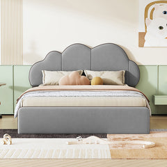 Bellemave® Queen Size Upholstered Platform Bed with Cloud-Shaped Headboard