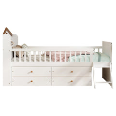 Bellemave® Twin Size Wooden Platform Bed with Storage 4 Drawers,Guardrail Headboard and Ladder