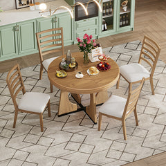 Bellemave® 5-Piece Retro Rustic Functional Dining Set, 1 Extendable Table with a 16" Leaf and 4 Upholstered Chairs