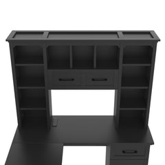 Bellemave® L-Shaped Computer Desk with Storage - 2 Cabinets & 2 Drawers & 12 Shelves, Black Corner Desk for Gaming, Home Office, Study and Living Room Bellemave®