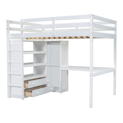 Bellemave® Full Size Loft Bed with Built-in Wardrobe and Desk, Storage Shelves and Drawers