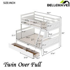 Bellemave® Twin over Full Bunk Bed with Ladder, Safety Guardrail and 2 Storage Drawers