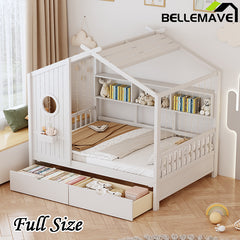 Bellemave® Wooden House Bed with 2 Drawers and Storage Shelf