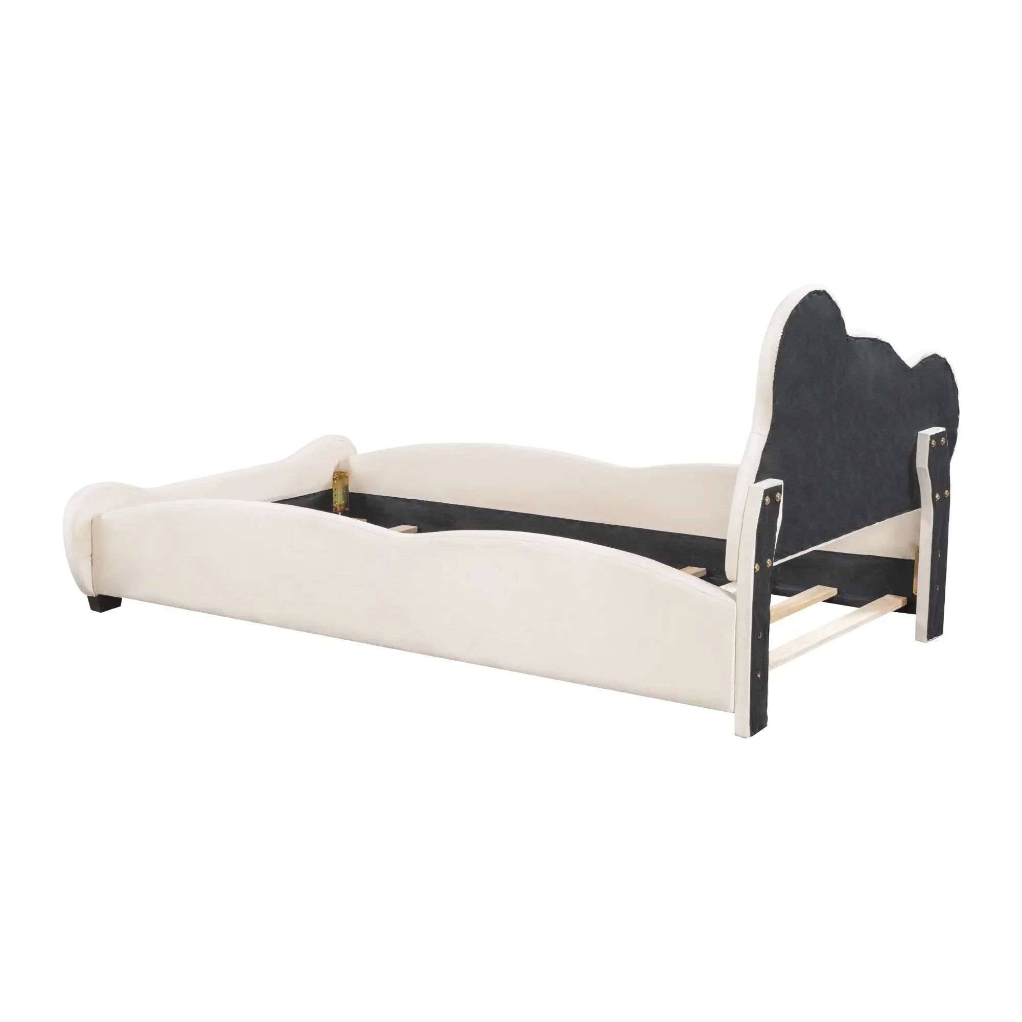 Bellemave® Velvet Platform Bed with Bear-Shaped Headboard, with Bed-End Storage Pocket Bellemave®