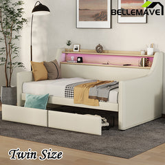 Bellemave® Twin Size Daybed with Storage Drawers,Charging Station and LED Lights