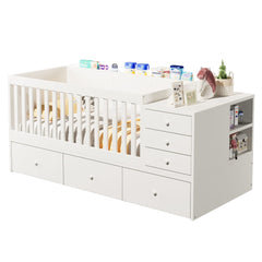 Bellemave® Convertible Crib to Daybed with Drawers,2-in-1 Baby Crib with Solid Wood Guardrails,Changing Table & Storage Drawers,Toddler Bed with Safety Rail Bellemave®