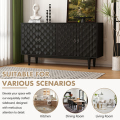 Bellemave® Modern 4-Door Sideboard with Convex Pattern Doors and 2 Silver Handle