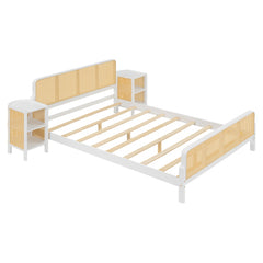 Bellemave® 3-Pieces Full Size Rattan Platform Bed With 2 Nightstands