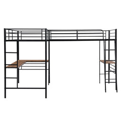 Bellemave® Double Twin Size Metal Loft Bed with Two Built-in Desks