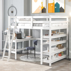 Bellemave® Loft Bed with Desk,Ladder and Shelve