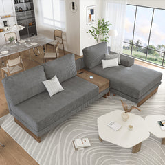 Bellemave® 114" L-shaped Sectional Sofa with Two USB Ports and Two Power Sockets, a Storage Drawer and a Reversible Chaise Lounge