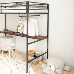 Bellemave® Twin Loft Bed with Cinnamon Wood Desk and Closet Rod