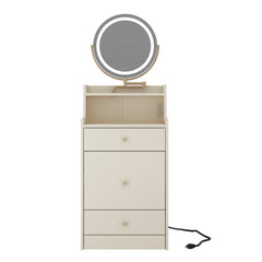 Bellemave® 3 in 1 Vanity Desk with Mirror and Light ,2 drawers and Upholstered Stool ,Charging Station