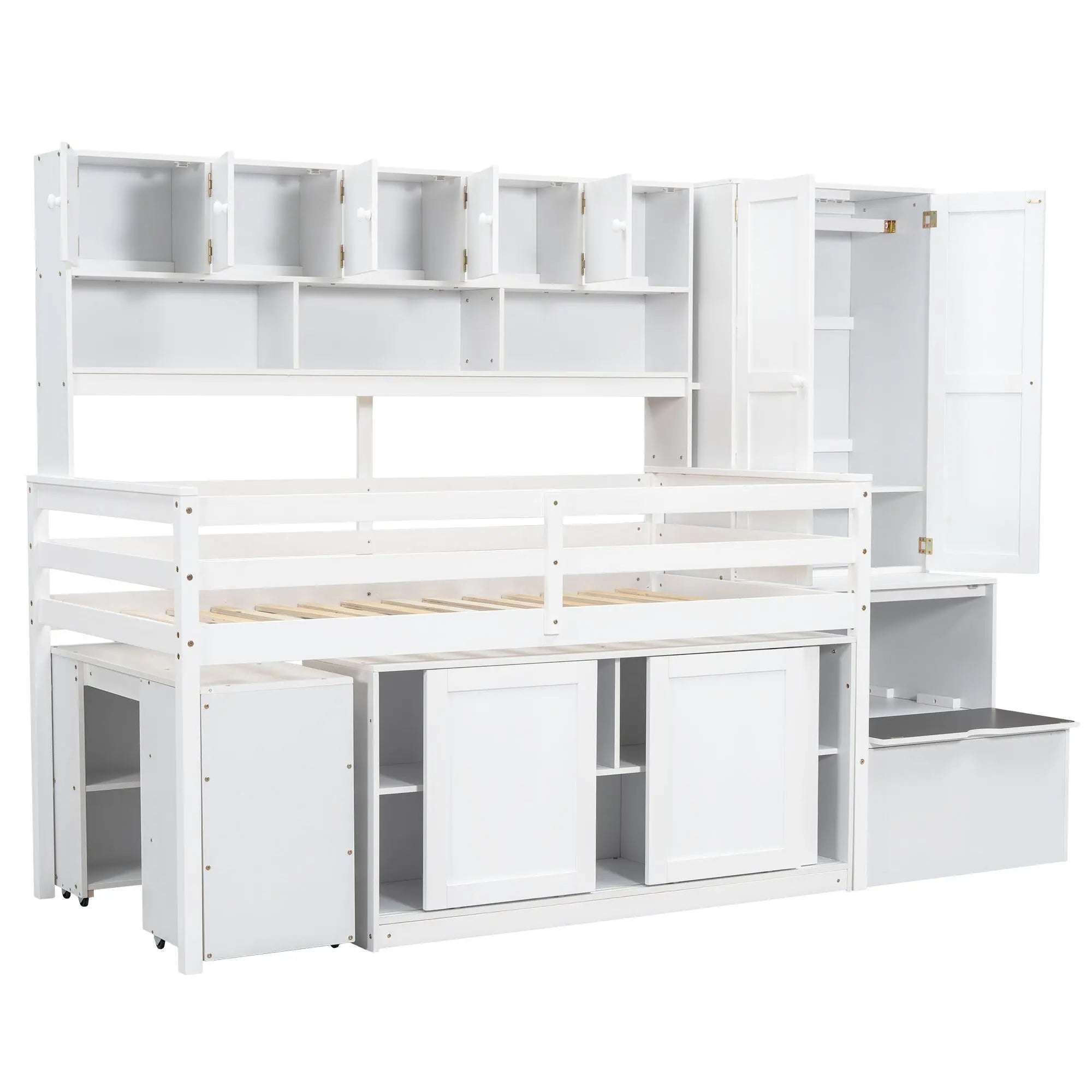 Bellemave® Wooden Loft Bed Big Storage with Under-bed Desk, Drawers and Shelves Bellemave®