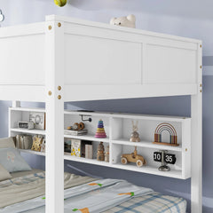 Bellemave® Queen Size Solid Pine Wood Bunk Bed with Built-in Storage Cabinets, Charging Station, Ladder, Safety Guardrails