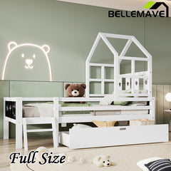 Bellemave® House Bed with 2 Blackboard Design, Ladder and Storage Drawers