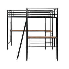 Bellemave® Double Twin Size Metal Loft Bed with Two Built-in Desks