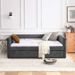 Bellemave® Upholstered Tufted Daybed with Trundle Bed,Button and Copper Nail on Arms