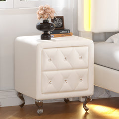 Bellemave® Elegant PU Nightstand with 2 Drawers,Crystal Handle and Metal Legs