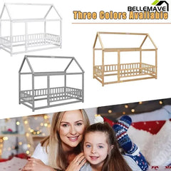 Bellemave® Montessori Wooden House Bed with Fence