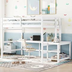 Bellemave® Full Size Loft Bed with Built-in Desk, Ladder Platform, Ladders, Guardrails Bellemave®