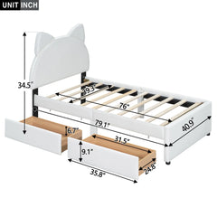 Bellemave® Upholstered Platform Bed with Cartoon Ears Shaped Headboard and 2 Drawers Bellemave®