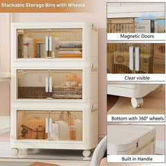 Bellemave® 19.69" Side Wide Folding Storage Cabinet with Magnetic Doo and Wheels