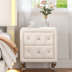 Bellemave® Elegant PU Nightstand with 2 Drawers,Crystal Handle and Metal Legs