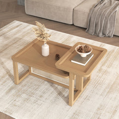 Bellemave® Modern 2 Piece Nesting Rattan Wood + MDF Coffee Table Set