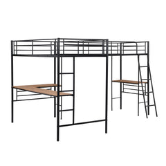 Bellemave® Double Twin Size Metal Loft Bed with Two Built-in Desks