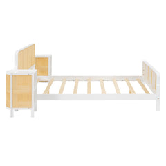 Bellemave® 3-Pieces Full Size Rattan Platform Bed With 2 Nightstands