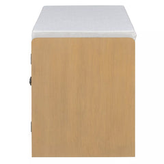 Rustic storage bench side view with removable cushion