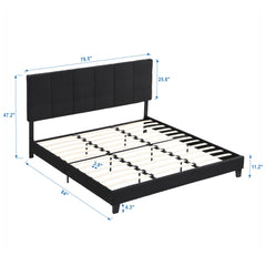 Bellemave® King Size Upholstered Platform Bed with Linen Fabric Headboard and Wood Slat Support