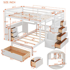 Bellemave® Full Over Twin Bunk Bed with Desk, Drawers and Shelves