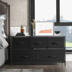 Bellemave® Metal Frame And Wood Top Drawers Dresser Chest With 5 Fabric Drawers Bellemave®