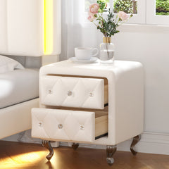 Bellemave® Elegant PU Nightstand with 2 Drawers,Crystal Handle and Metal Legs